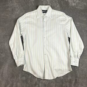 Gene Meyer Button Down Shirt Mens 15.5 x 32-33 White Striped Long Sleeve Career